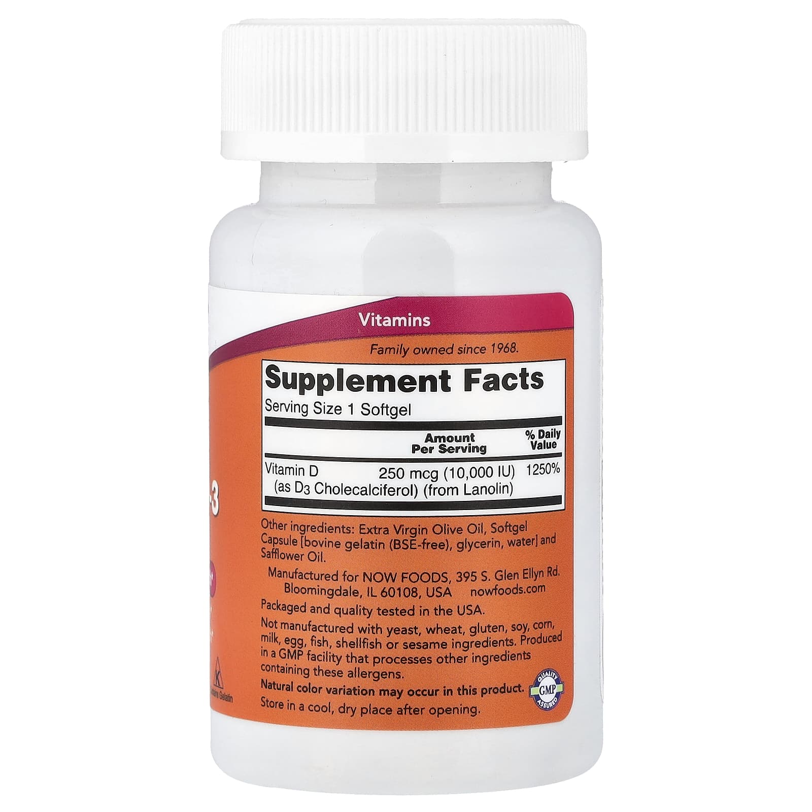 NOW Foods Vitamine D3 Haute Efficacité 10 000 UI – 120 Capsules