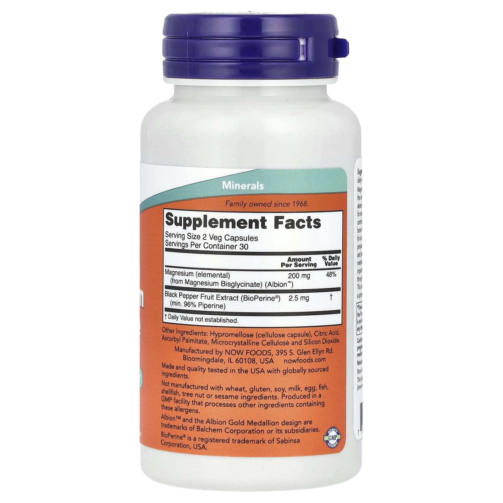 NOW Foods Glycinate de Magnésium avec BioPerine® – 60 Capsules Végétariennes