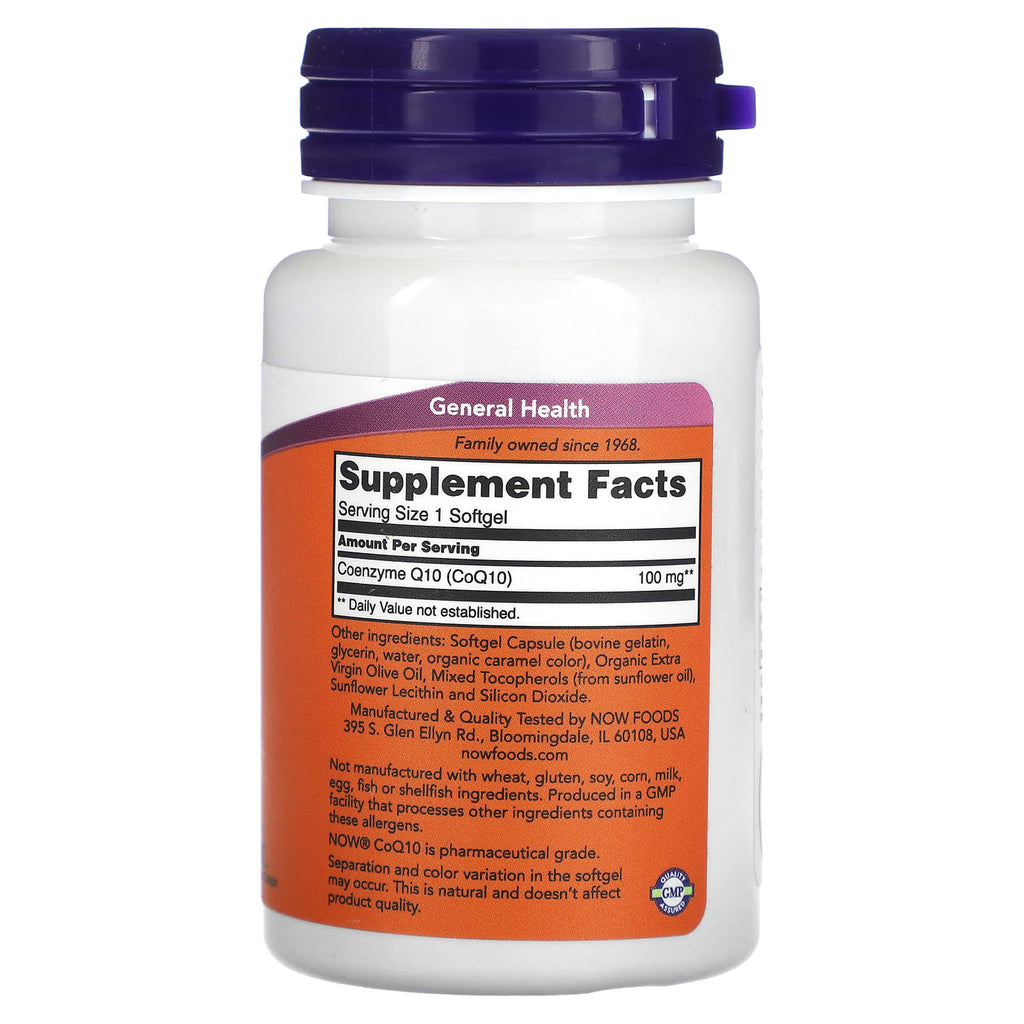 NOW Foods CoQ10 100 mg – 50 Capsules à Enveloppe Molle