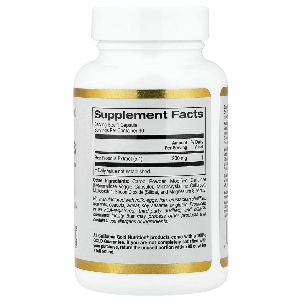 California Gold Nutrition – Propolis d'Abeille 2X – Extrait Concentré 200 mg – 90 Capsules Végétariennes