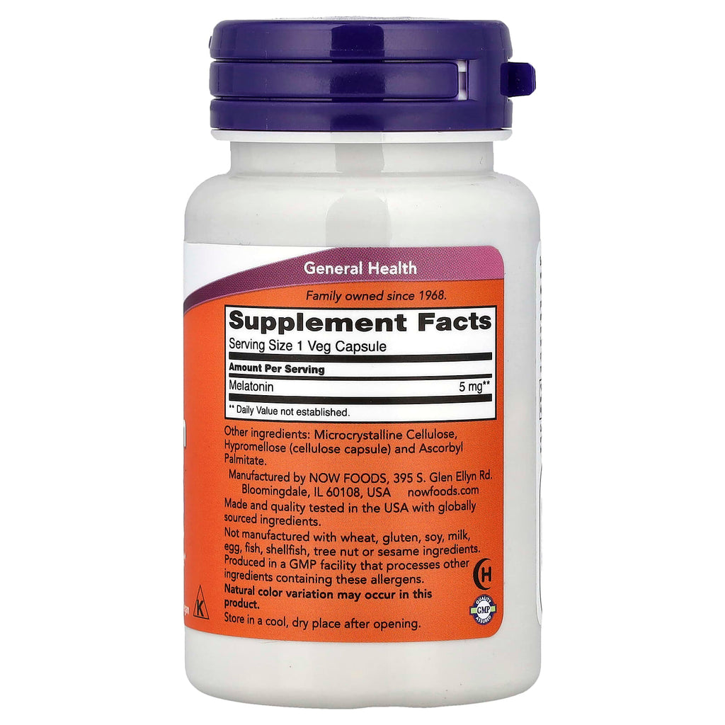NOW Foods Mélatonine 5 mg – 60 Capsules Végétales
