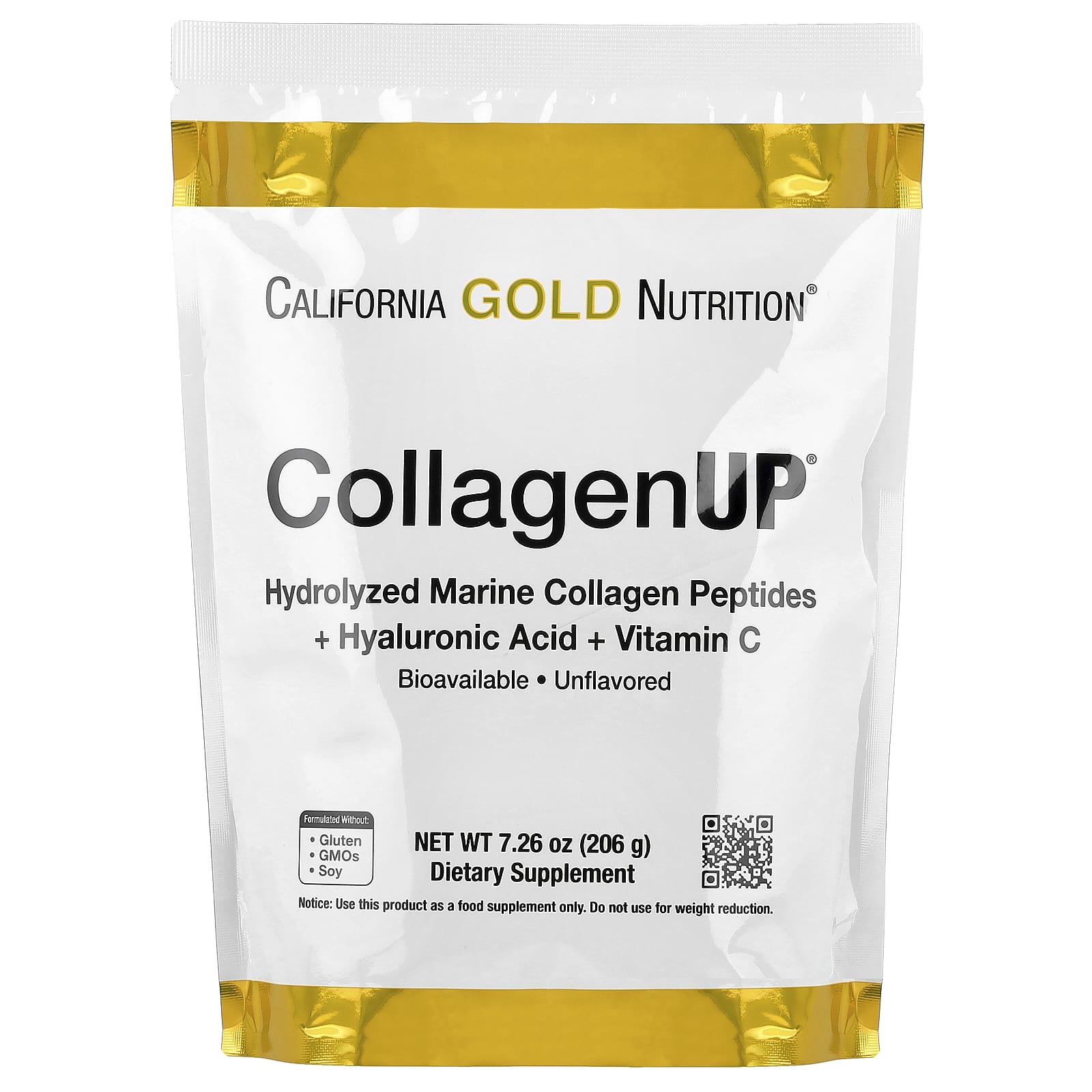 California Gold Nutrition, CollagenUP, Peptides de collagène marin hydrolysé à l'acide hyaluronique et à la vitamine C, Non aromatisés, 206g