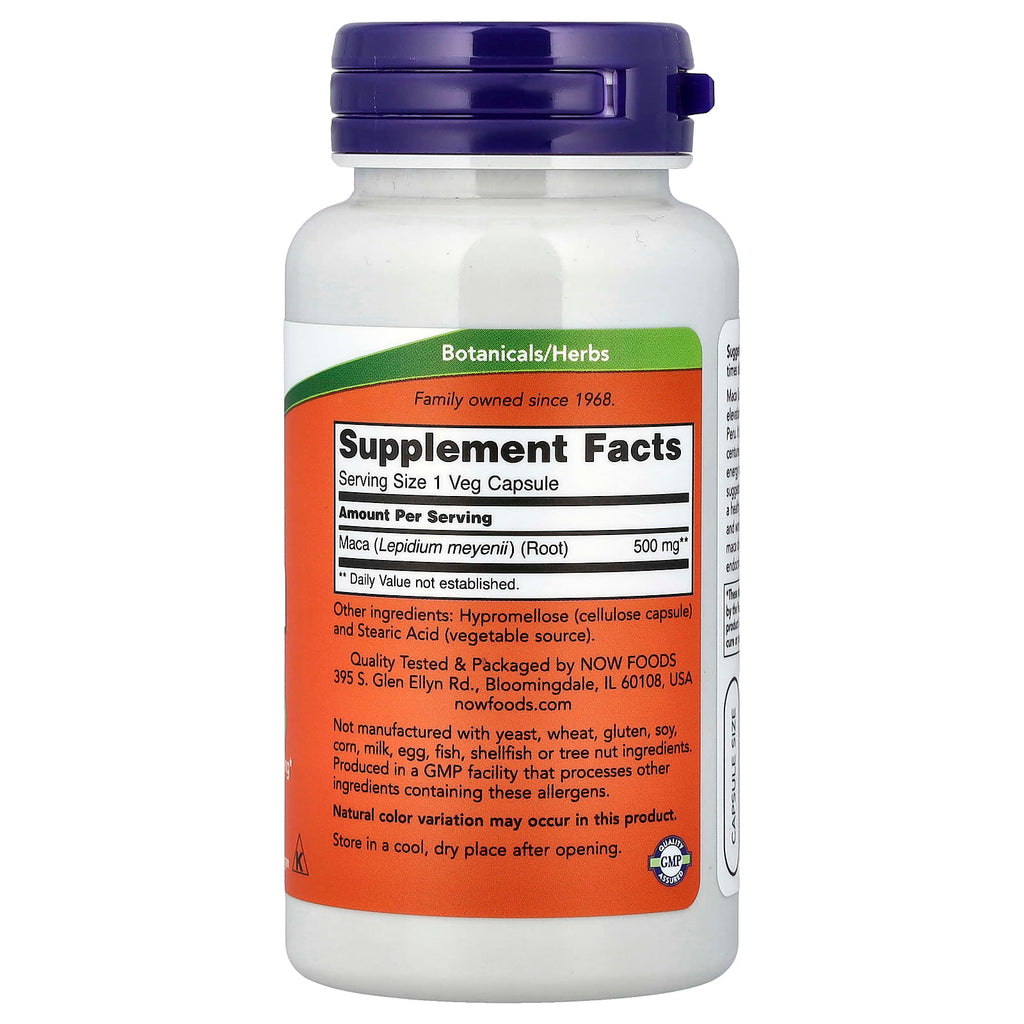 NOW Foods Maca 500 mg – 100 Capsules Végétariennes