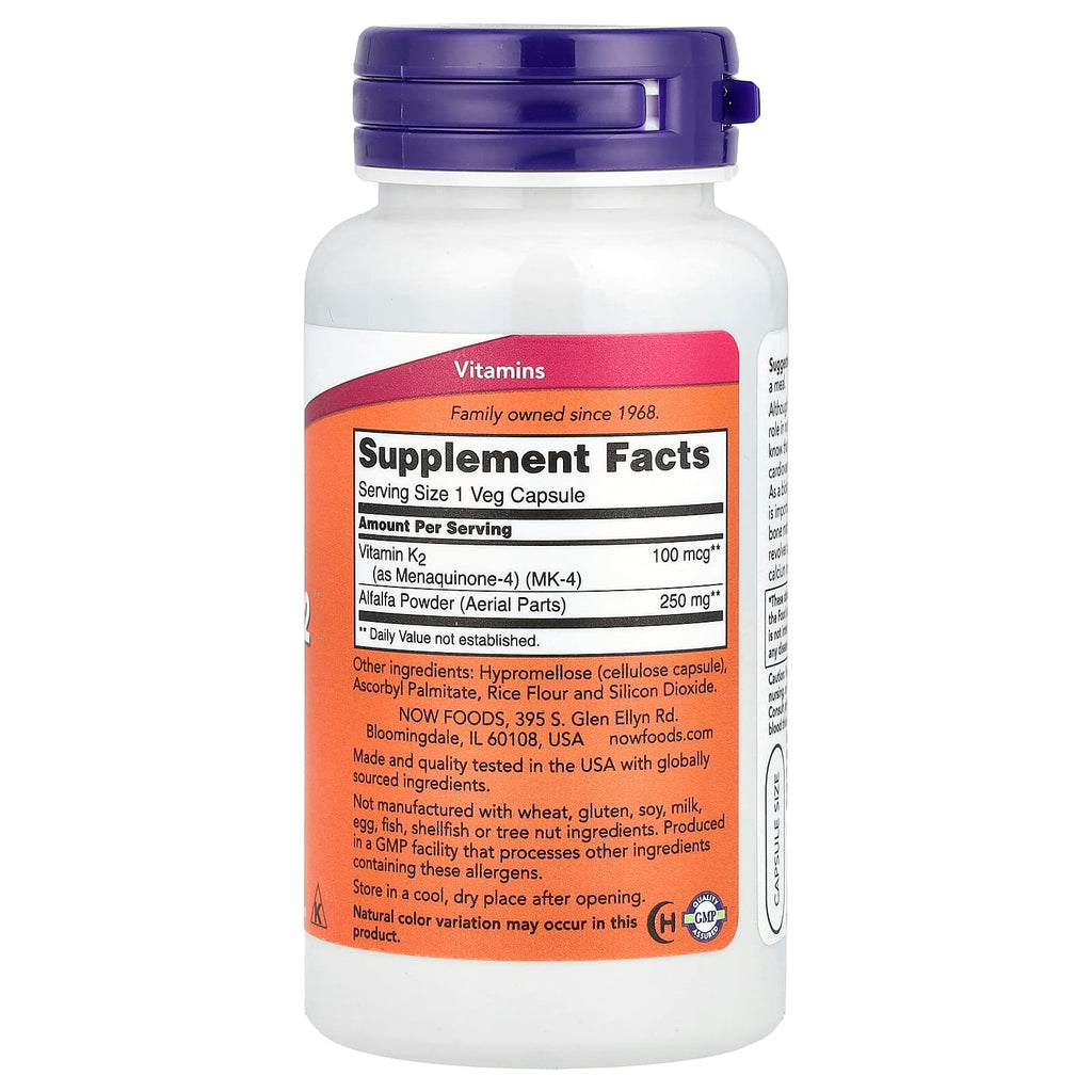 NOW Foods Vitamine K-2 100 mcg – 100 Gélules Végétales