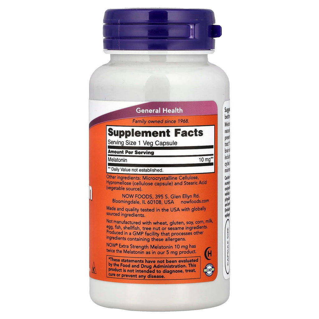 NOW Foods Mélatonine 10 mg – 100 Capsules Végétales
