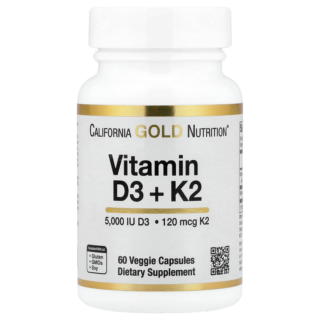 California Gold Nutrition – Vitamines D3 + K2 – 60 Capsules Végétales
