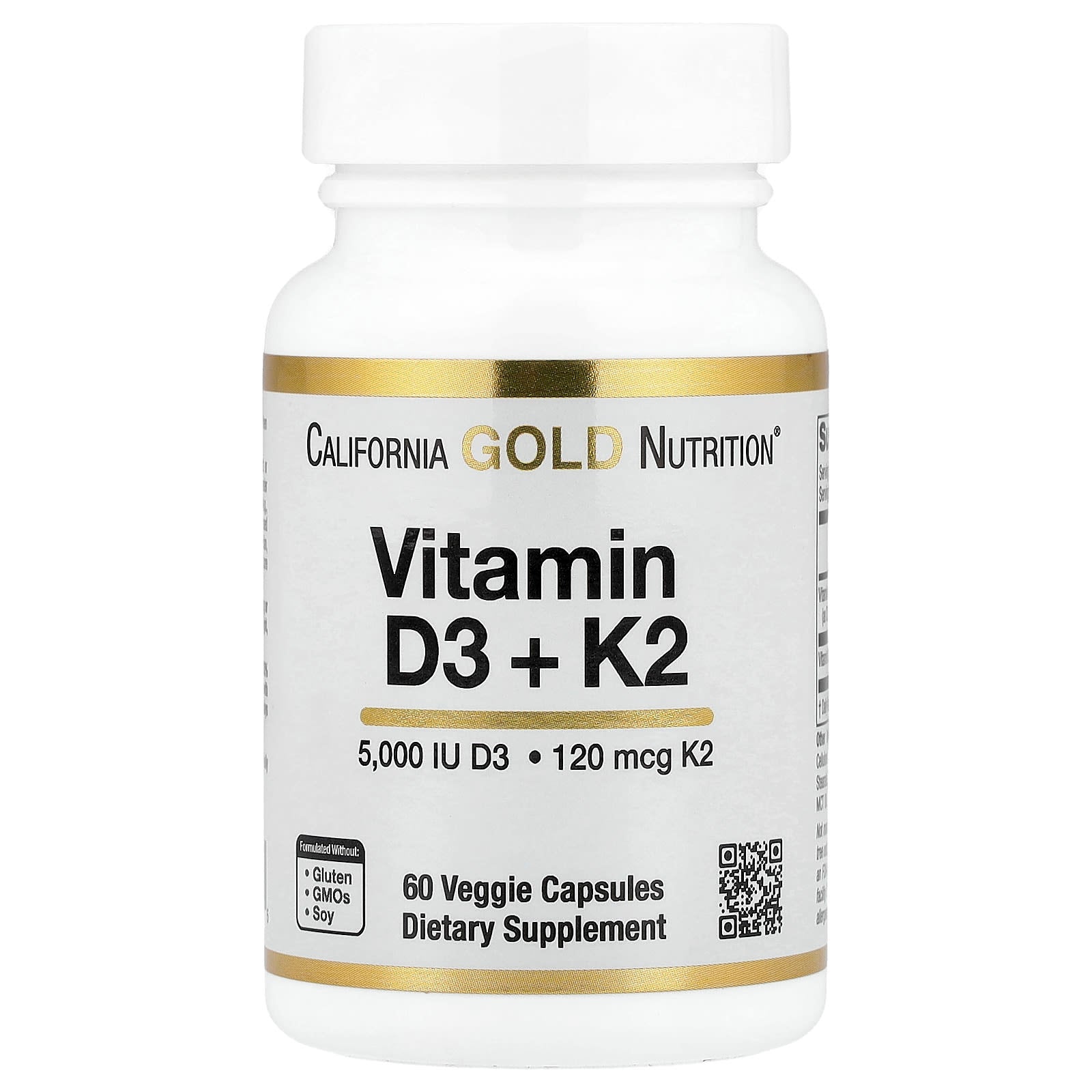 California Gold Nutrition – Vitamines D3 + K2 – 60 Capsules Végétales