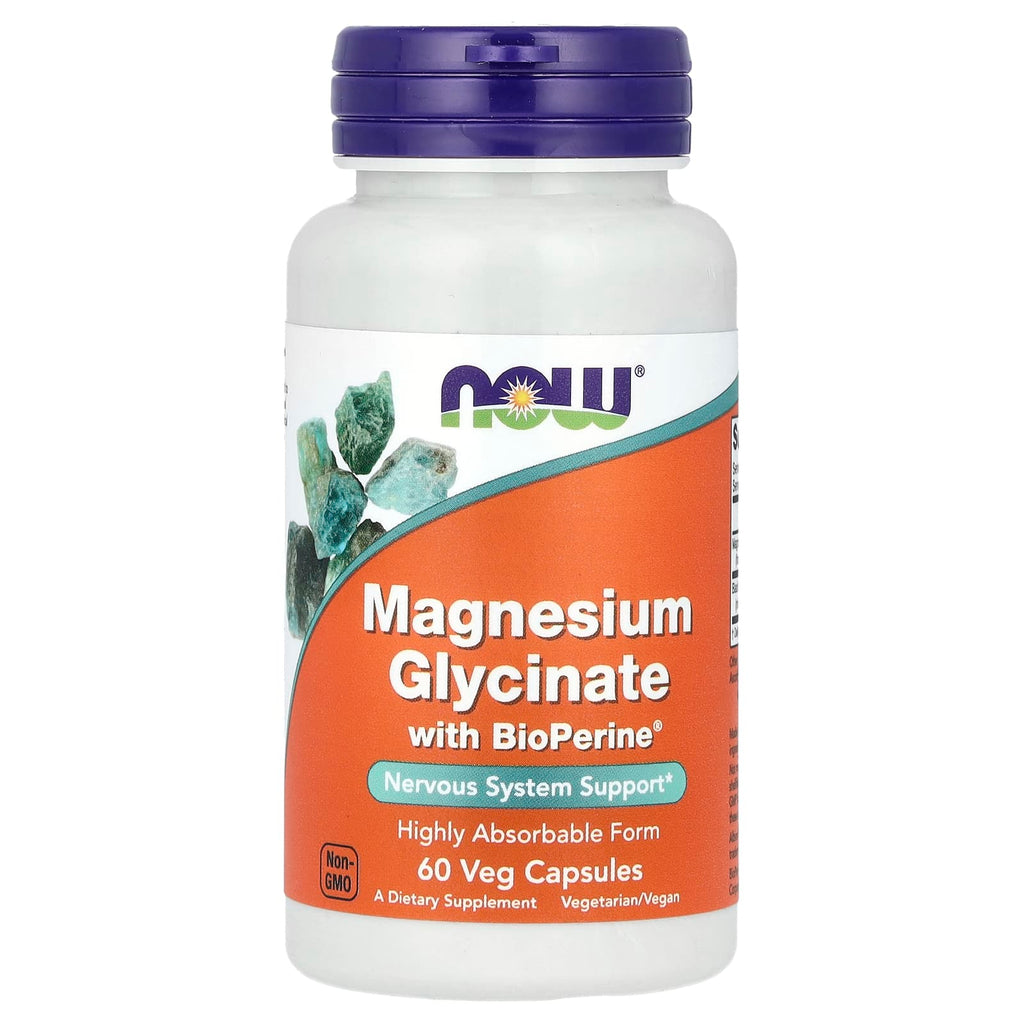 NOW Foods Glycinate de Magnésium avec BioPerine® – 60 Capsules Végétariennes