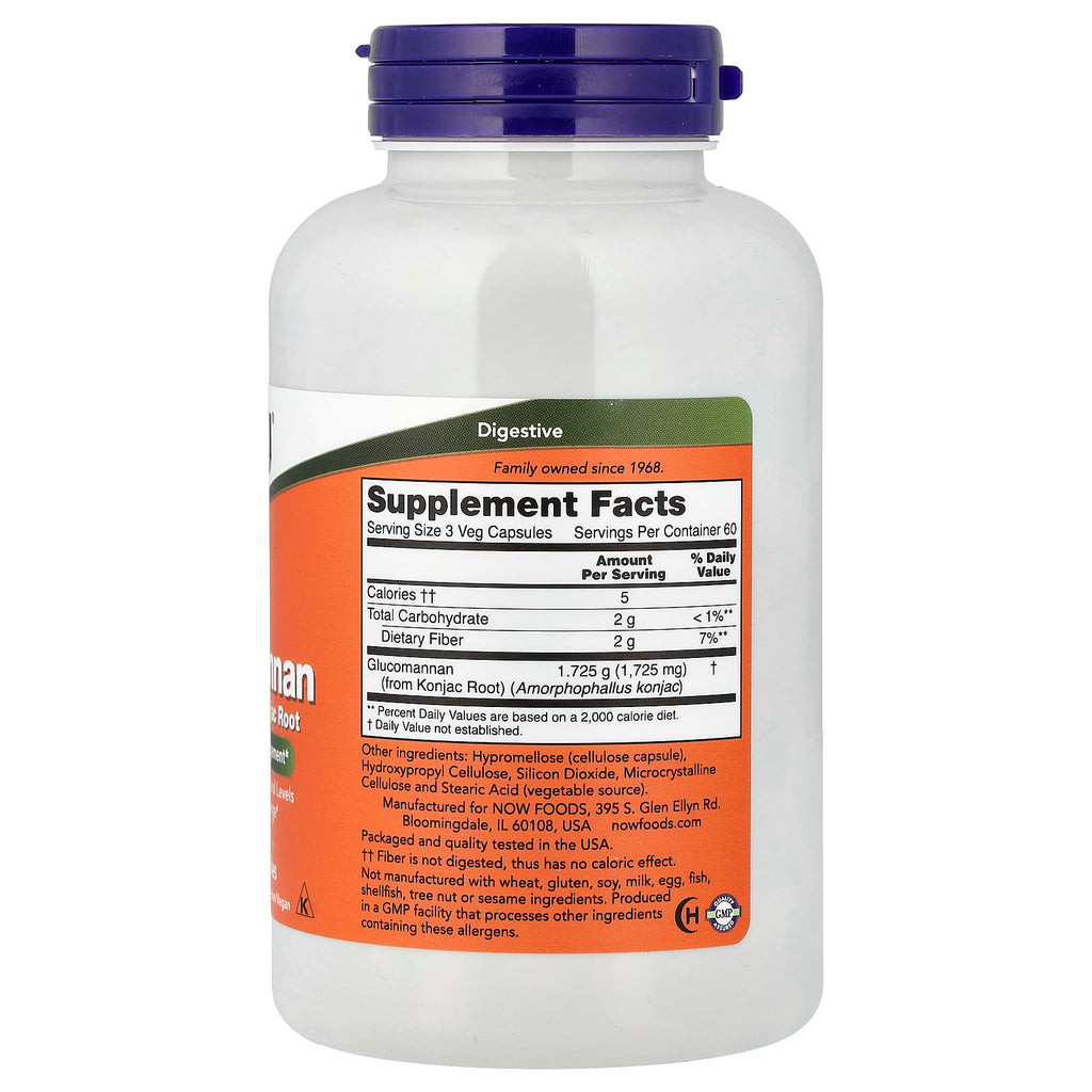NOW Foods Glucomannane 575 mg – 180 Capsules Végétales