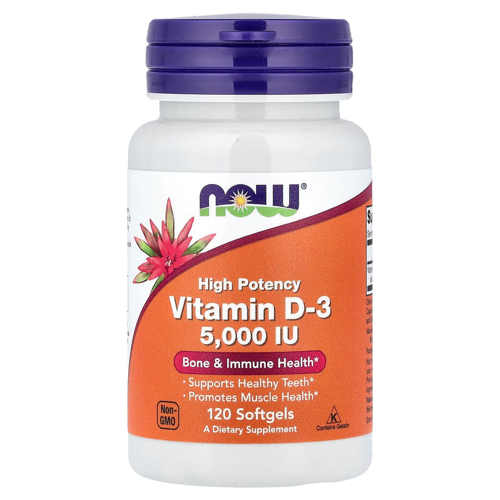NOW Foods Vitamine D-3 5000 UI – 120 Capsules à Enveloppe Molle