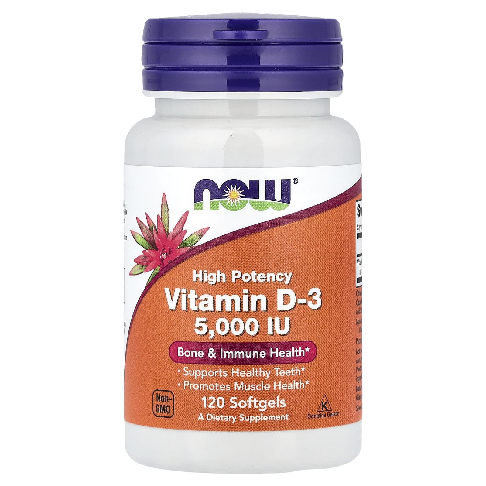 NOW Foods Vitamine D-3 5000 UI – 120 Capsules à Enveloppe Molle