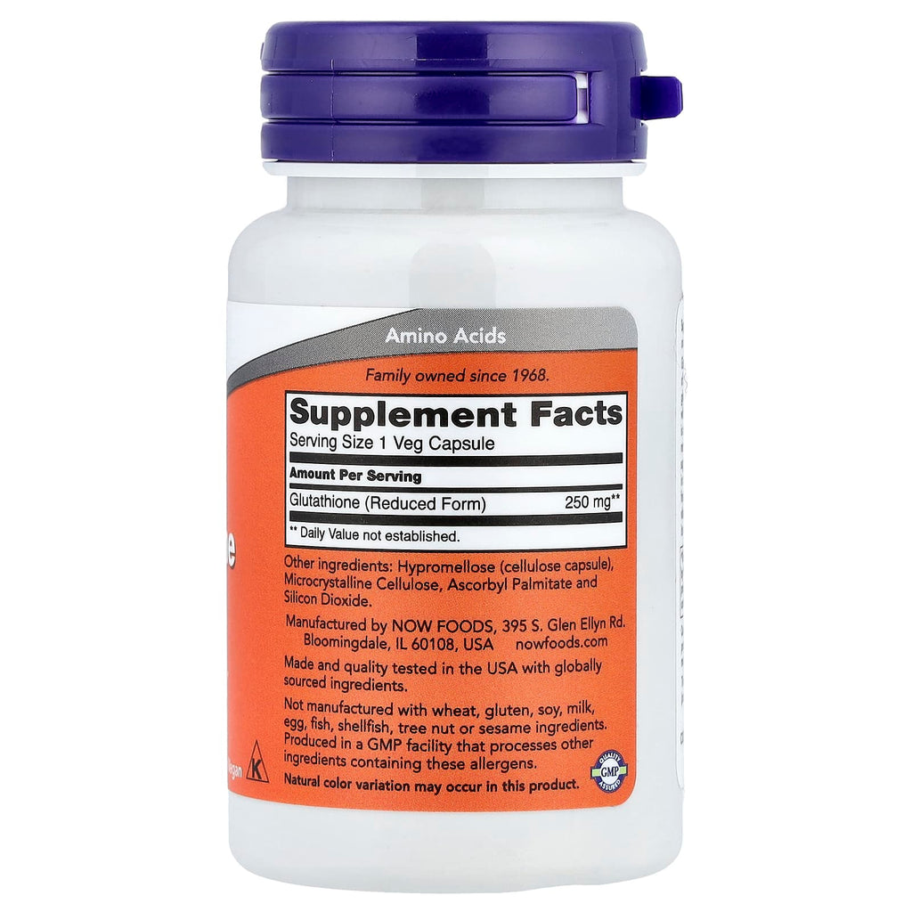 NOW Foods Glutathion 250 mg – 60 Capsules Végétariennes