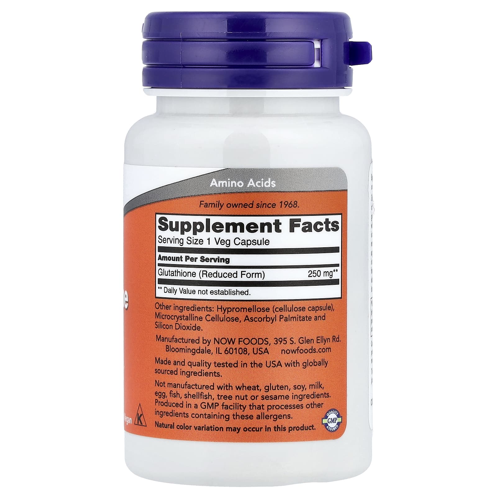 NOW Foods Glutathion 250 mg – 60 Capsules Végétariennes
