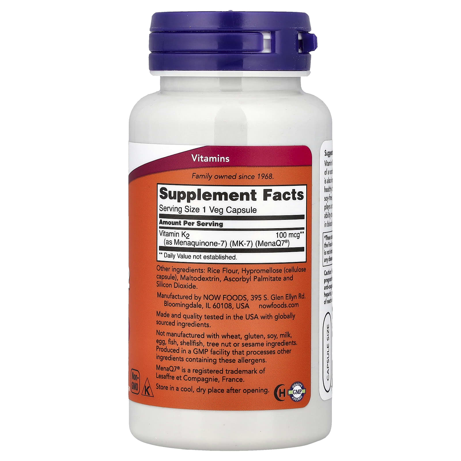 NOW Foods Vitamine K-2 MK-7 Extrapuissante 100 mcg – 120 Capsules Végétariennes