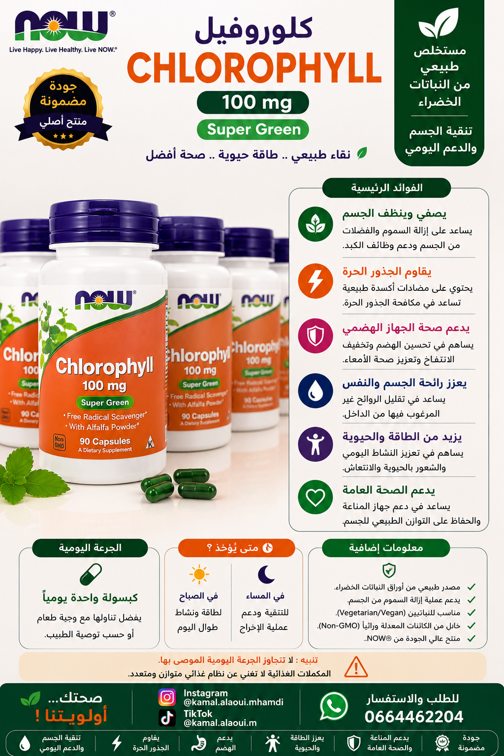 NOW Foods Chlorophylle 100 mg – 90 Capsules Végétariennes