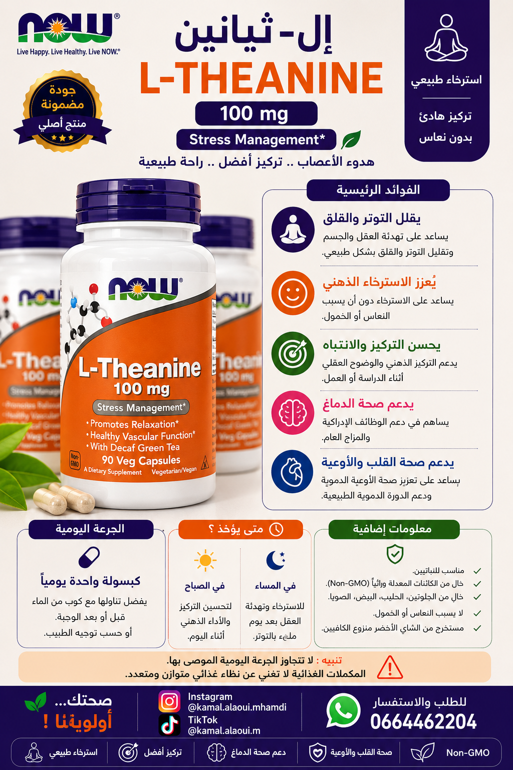 NOW Foods L-Théanine 100 mg – 90 Capsules Végétales