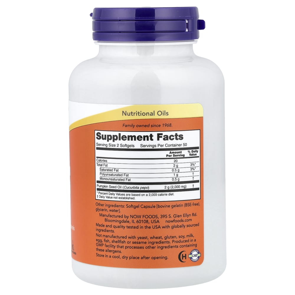 NOW Foods Pumpkin Seed Oil 1000 mg – 100 softgels – vue supplémentaire