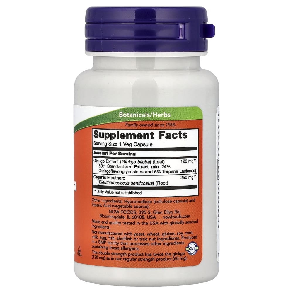 NOW Foods Double Strength Ginkgo Biloba 120 mg (50 Gélules Végétales) – vue supplémentaire