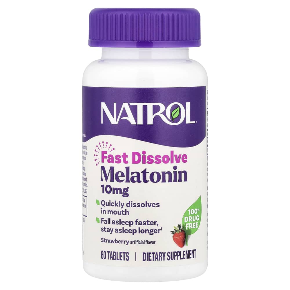 Natrol – Mélatonine 10 mg, Dissolution Rapide, Force Maximale, Fraise – 60 Comprimés – photo produit