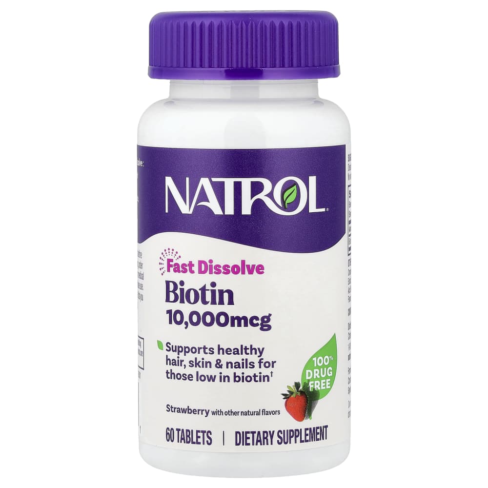 Natrol – Biotine 10 000 mcg, Concentration Maximale, Fraise – 60 Comprimés – photo produit