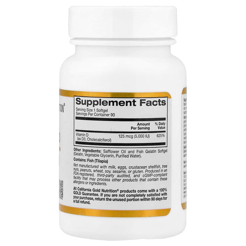 California Gold Nutrition Vitamin D3 125 mcg (5,000 IU) – 90 gélules molles (Fish Gelatin Softgels) – vue supplémentaire