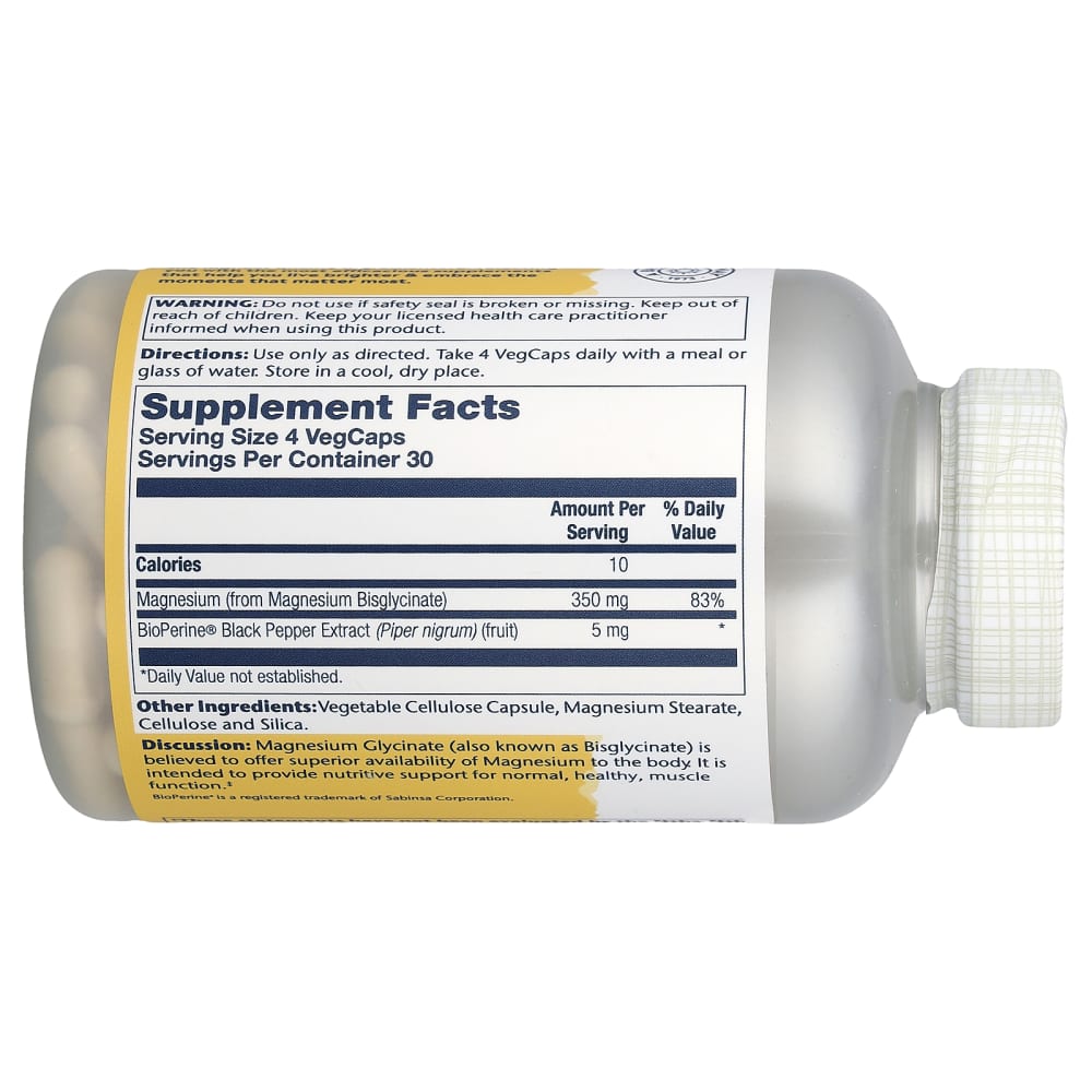 Solaray Magnesium Glycinate 350 mg – 120 VegCaps – vue supplémentaire