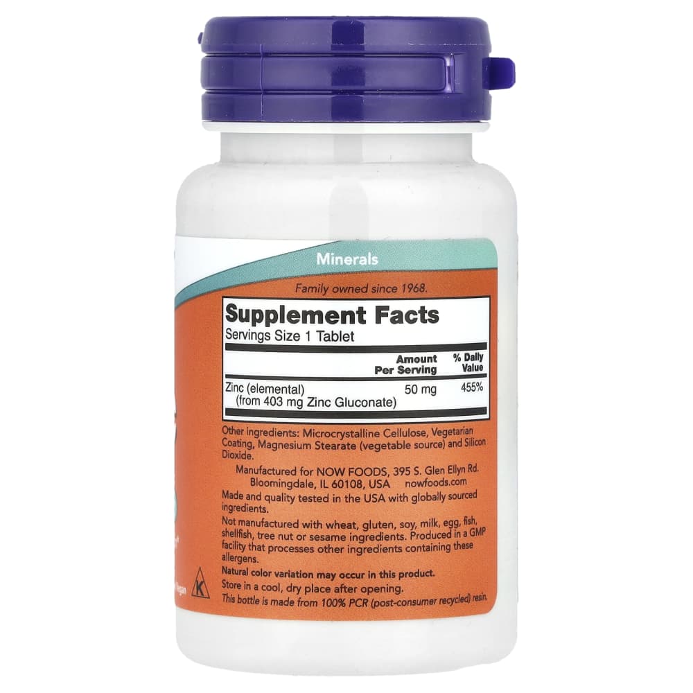 NOW Foods – Zinc 50 mg – 100 comprimés – vue supplémentaire