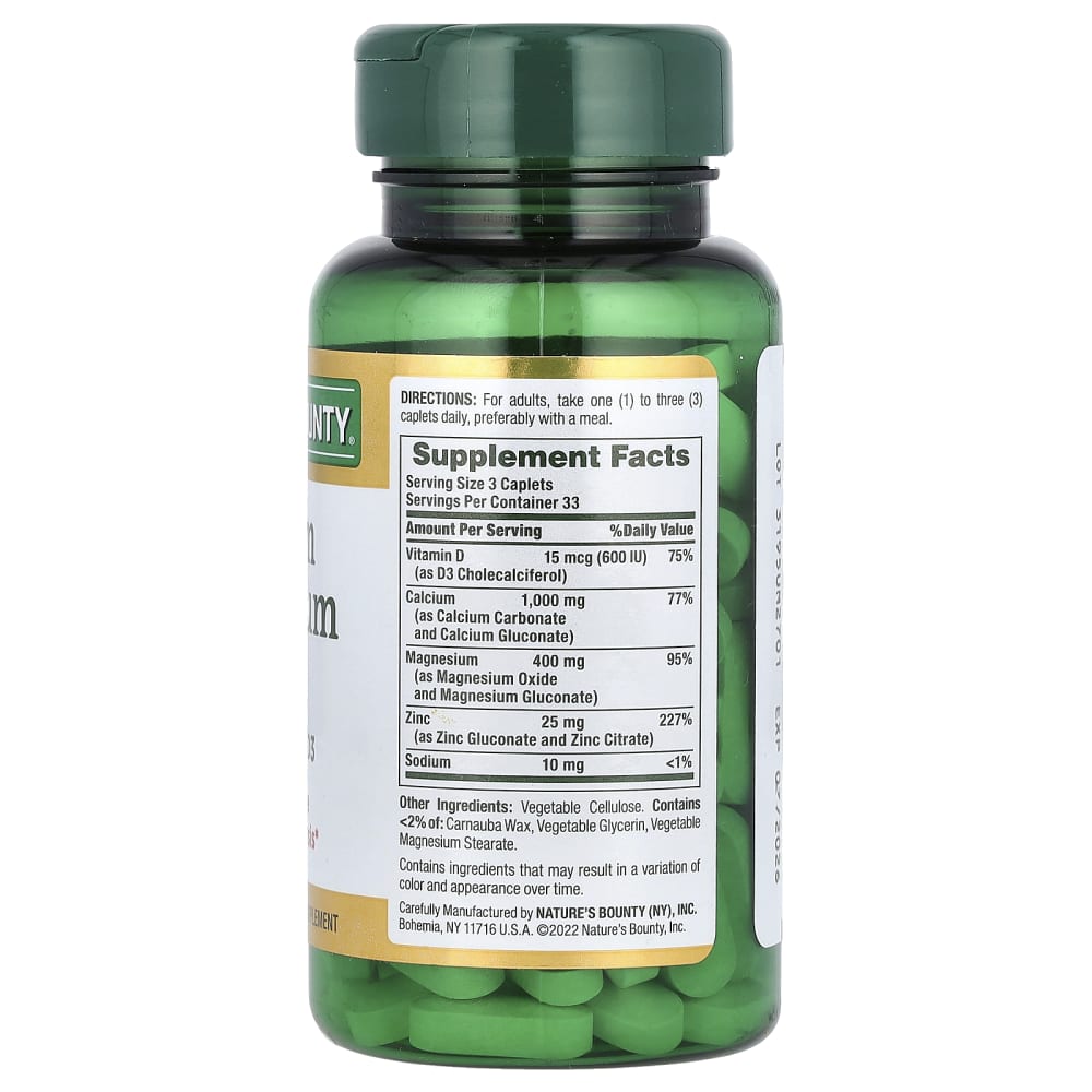 Nature's Bounty Calcium Magnesium Zinc With Vitamin D3 – 100 comprimés enrobés (Coated Caplets) – vue supplémentaire