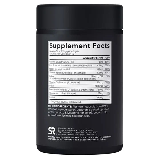 Sports Research Advanced B-Complex – 180 capsules végétales molles (Veggie Softgels)