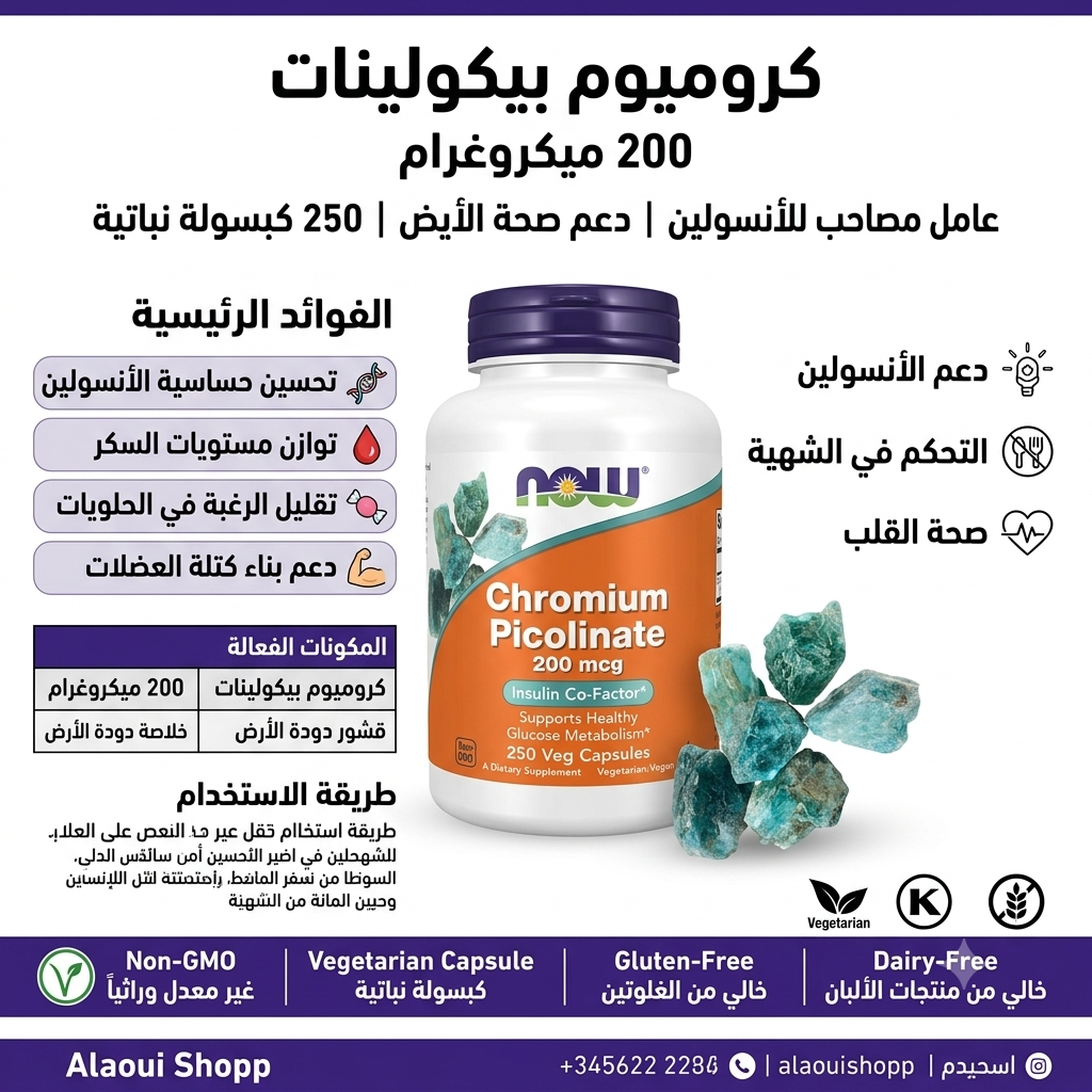 NOW Foods Chromium Picolinate 200 mcg – 250 gélules végétales (Veg Capsules) – informations complémentaires