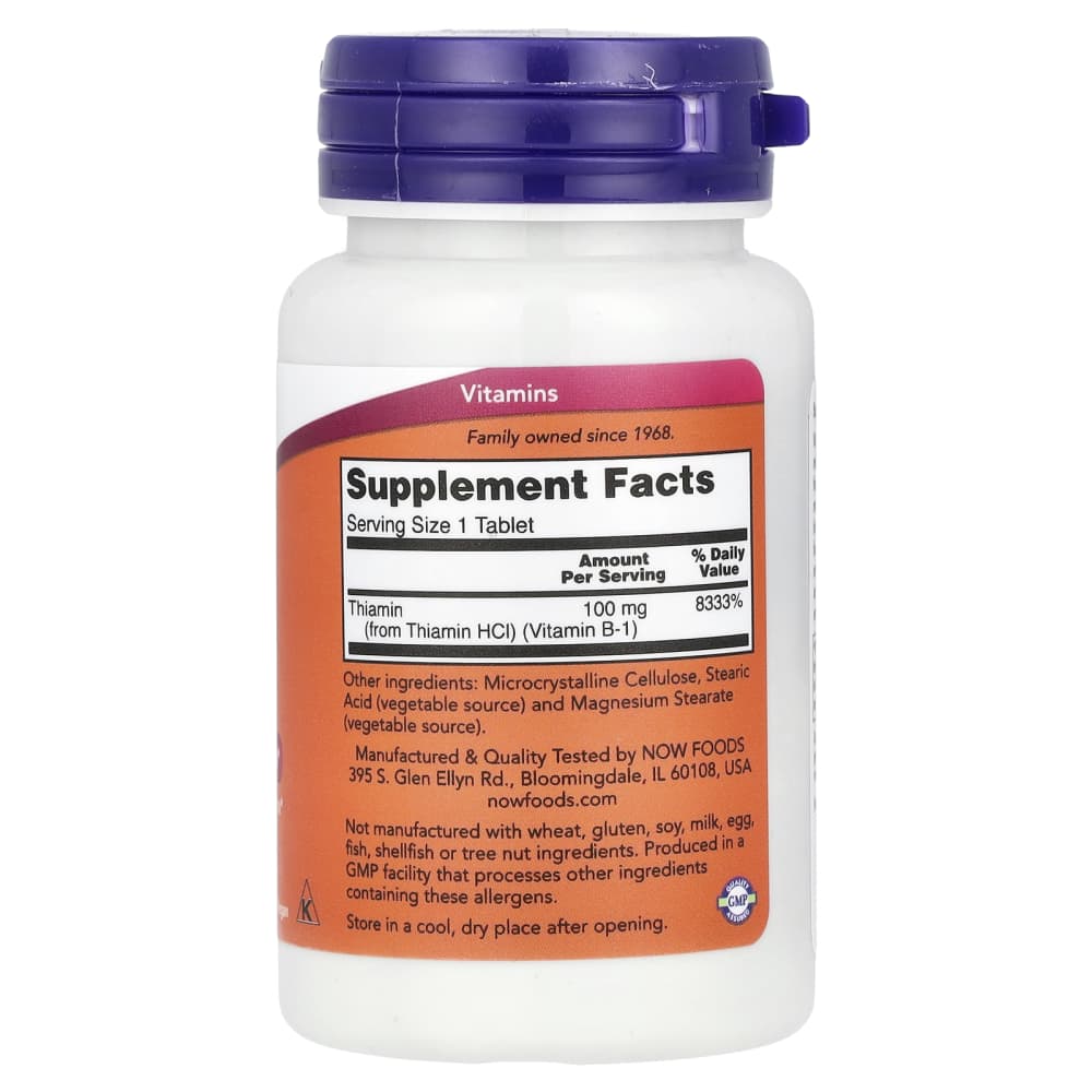 NOW Foods Vitamin B-1 100 mg – 100 comprimés (Tablets) – vue supplémentaire