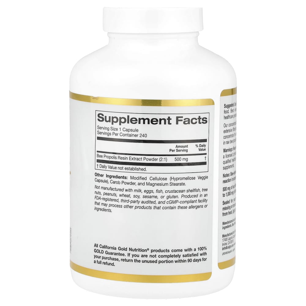 California Gold Nutrition Bee Propolis 2X 500 mg – 240 gélules végétales (Veggie Capsules) – vue supplémentaire