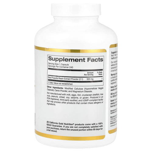 California Gold Nutrition Bee Propolis 2X 500 mg – 240 gélules végétales (Veggie Capsules) – vue supplémentaire