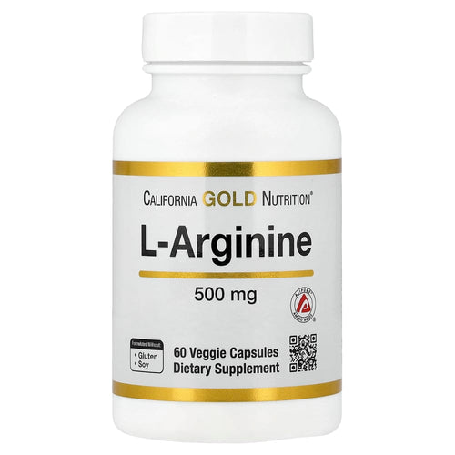 California Gold Nutrition L-Arginine 500 mg – 60 gélules végétales (Veggie Capsules) – photo produit