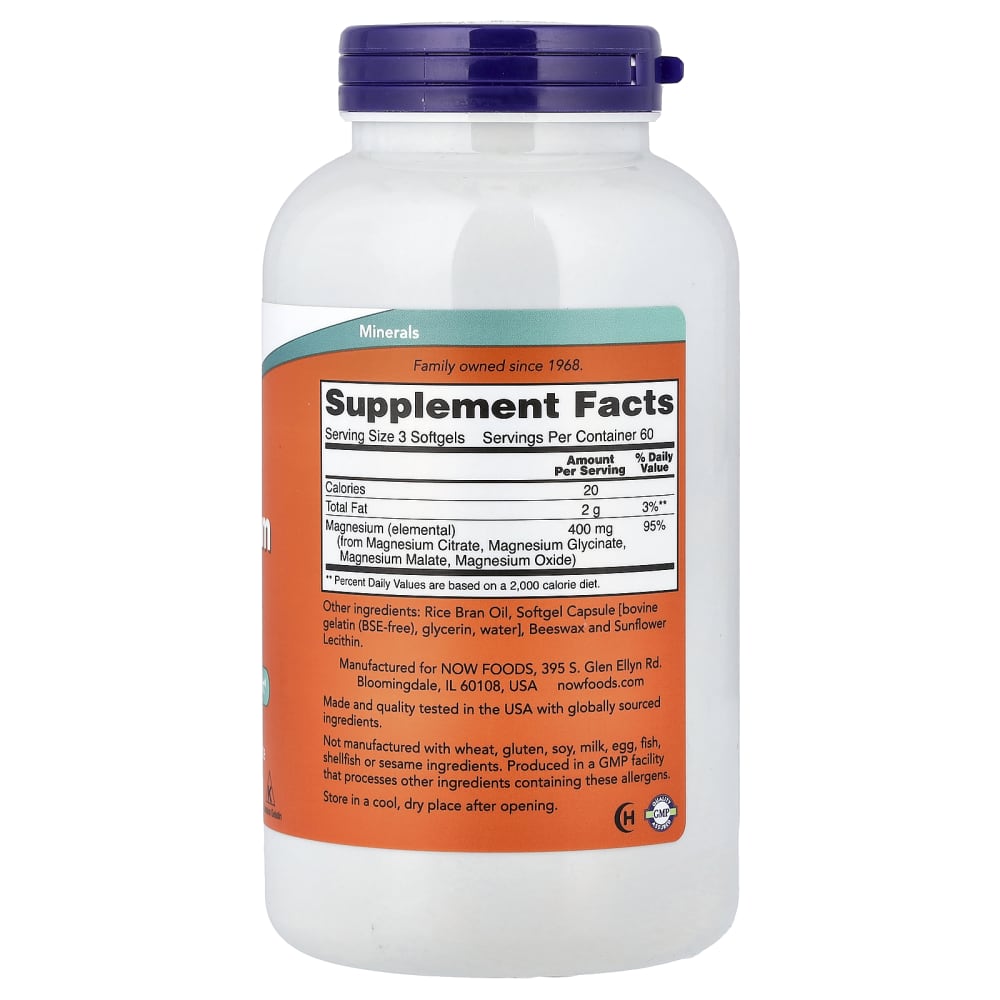 NOW Foods – Citrate de Magnésium, 180 Softgels – vue supplémentaire