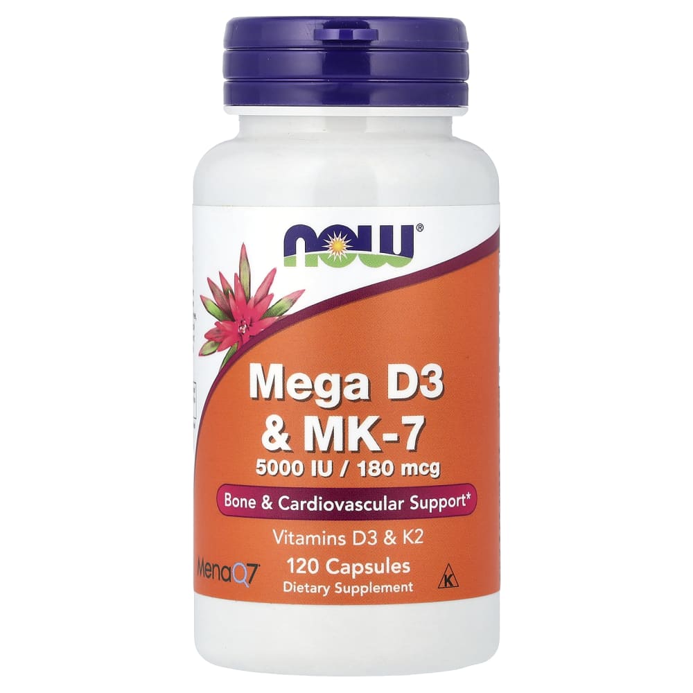 NOW Foods Mega D3 & MK-7 – 5 000 UI / 180 µg – 120 capsules végétales – photo produit