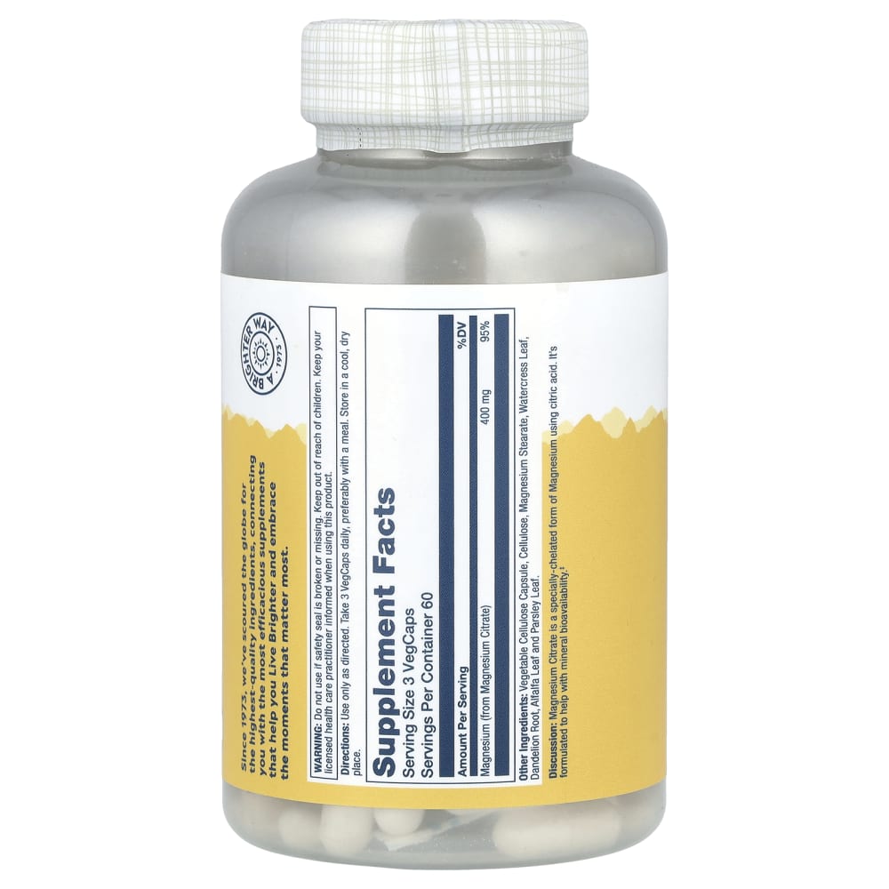 Solaray Magnesium Citrate 400 mg – 180 VegCaps – vue supplémentaire