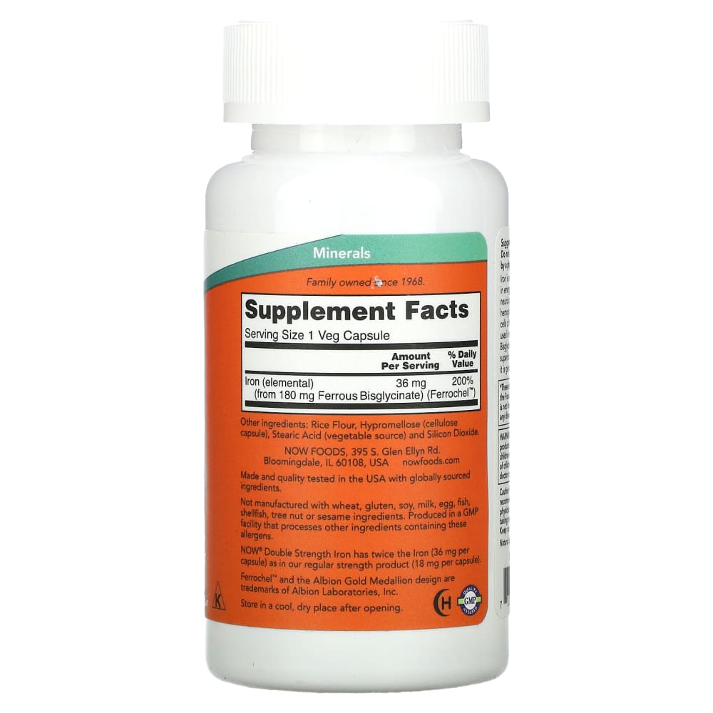 NOW Foods Iron Double Strength 36 mg – 90 gélules végétales – vue supplémentaire
