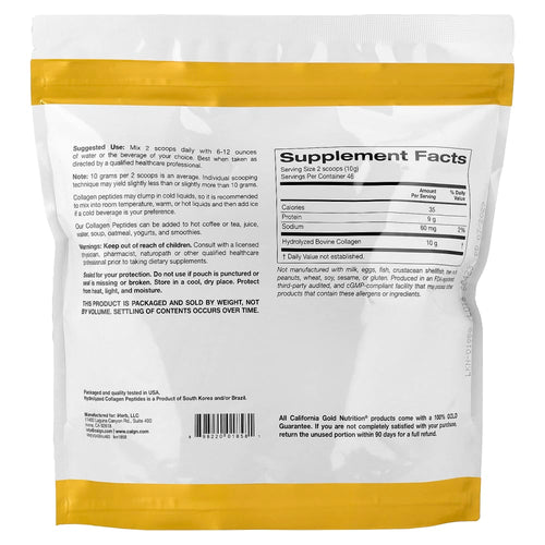 California Gold Nutrition Hydrolyzed Collagen Peptides Unflavored – 460 g (16.2 oz) – vue supplémentaire