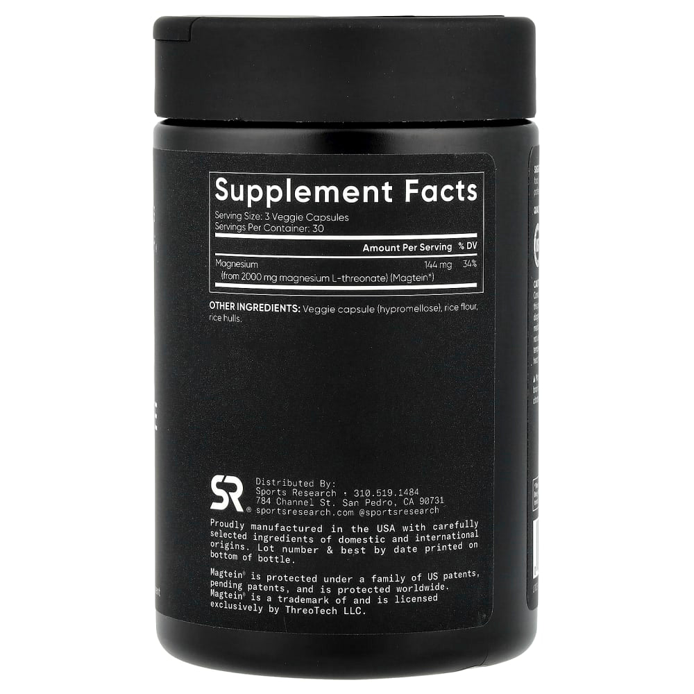 Sports Research Magtein® Magnésium L-Thréonate 2000 mg – 90 capsules végétales