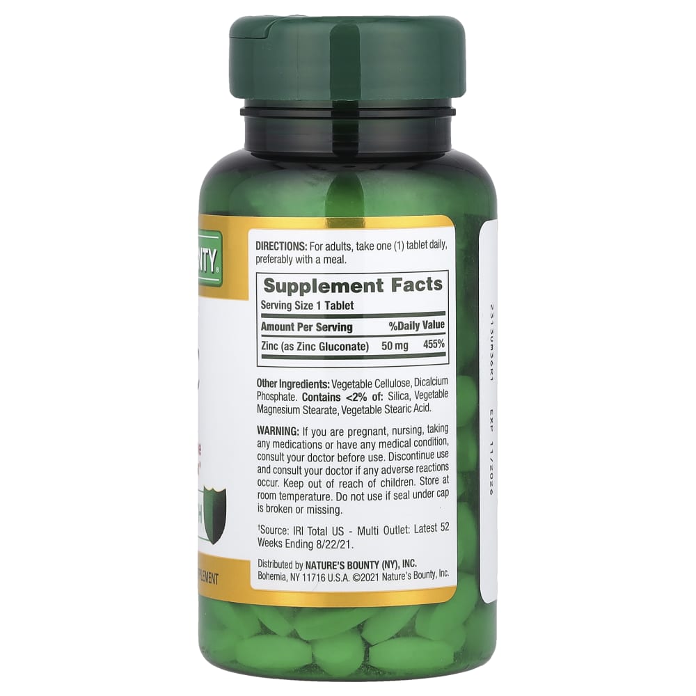 Nature's Bounty Zinc 50 mg – 100 comprimés (Tablets) – vue supplémentaire