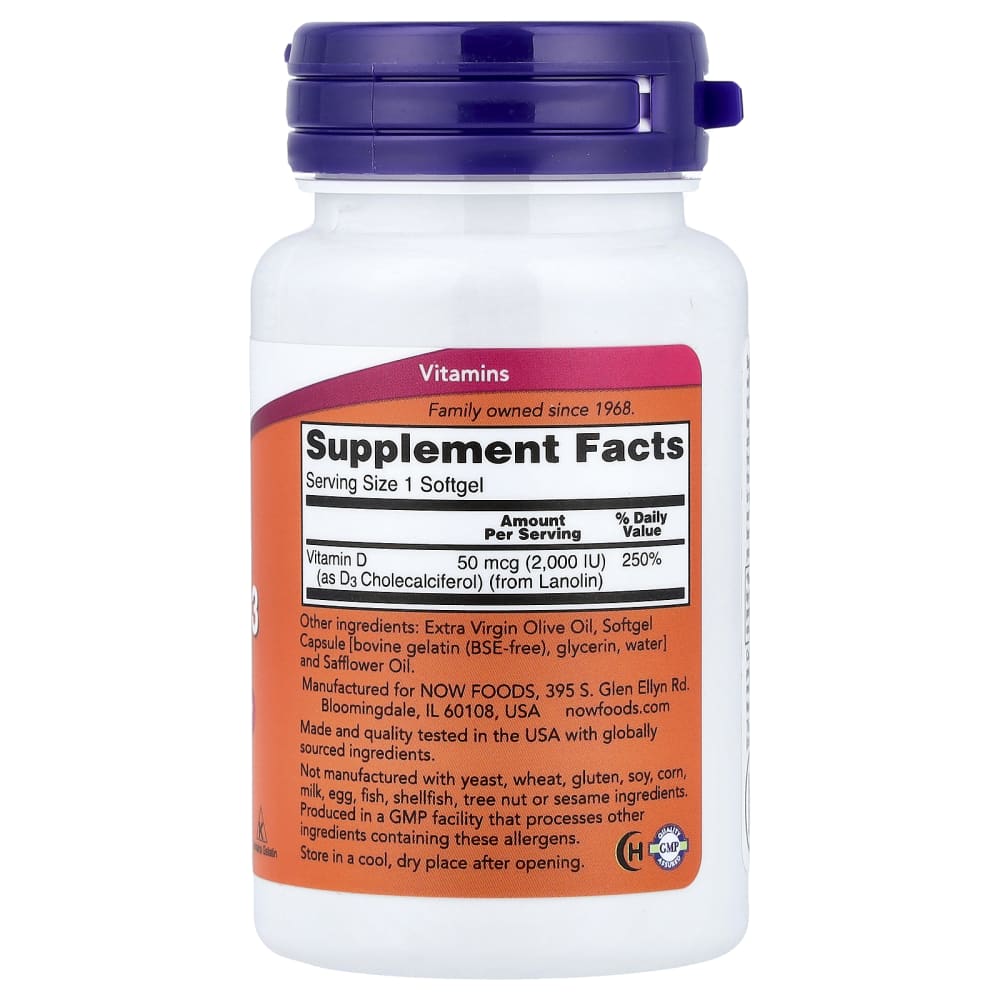 NOW Foods Vitamin D3 2,000 UI (120 Softgels) – vue supplémentaire