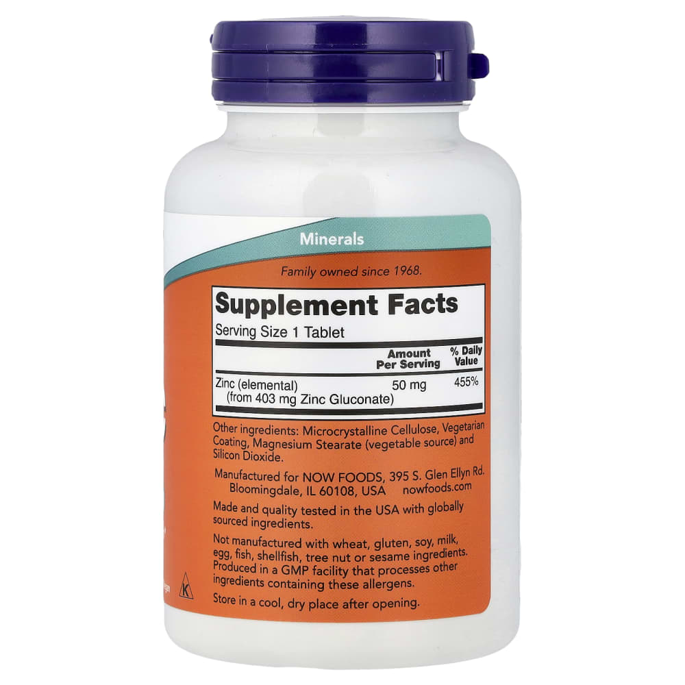 NOW Foods Zinc 50 mg – 250 comprimés – vue supplémentaire