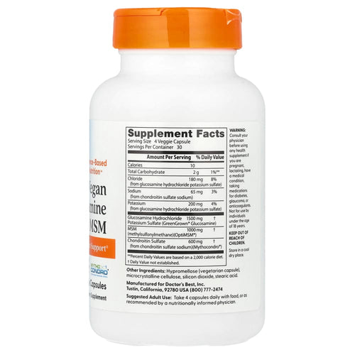 Doctor's Best Vegan Glucosamine Chondroitin MSM – 120 capsules végétales – vue supplémentaire