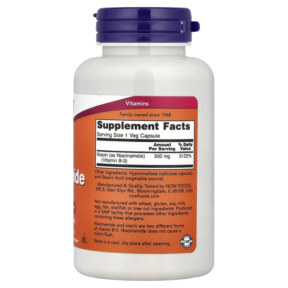NOW Foods Niacinamide 500 mg – 100 gélules végétales – vue supplémentaire