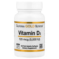 California Gold Nutrition Vitamin D3 125 mcg (5,000 IU) – 90 gélules molles (Fish Gelatin Softgels) – photo produit