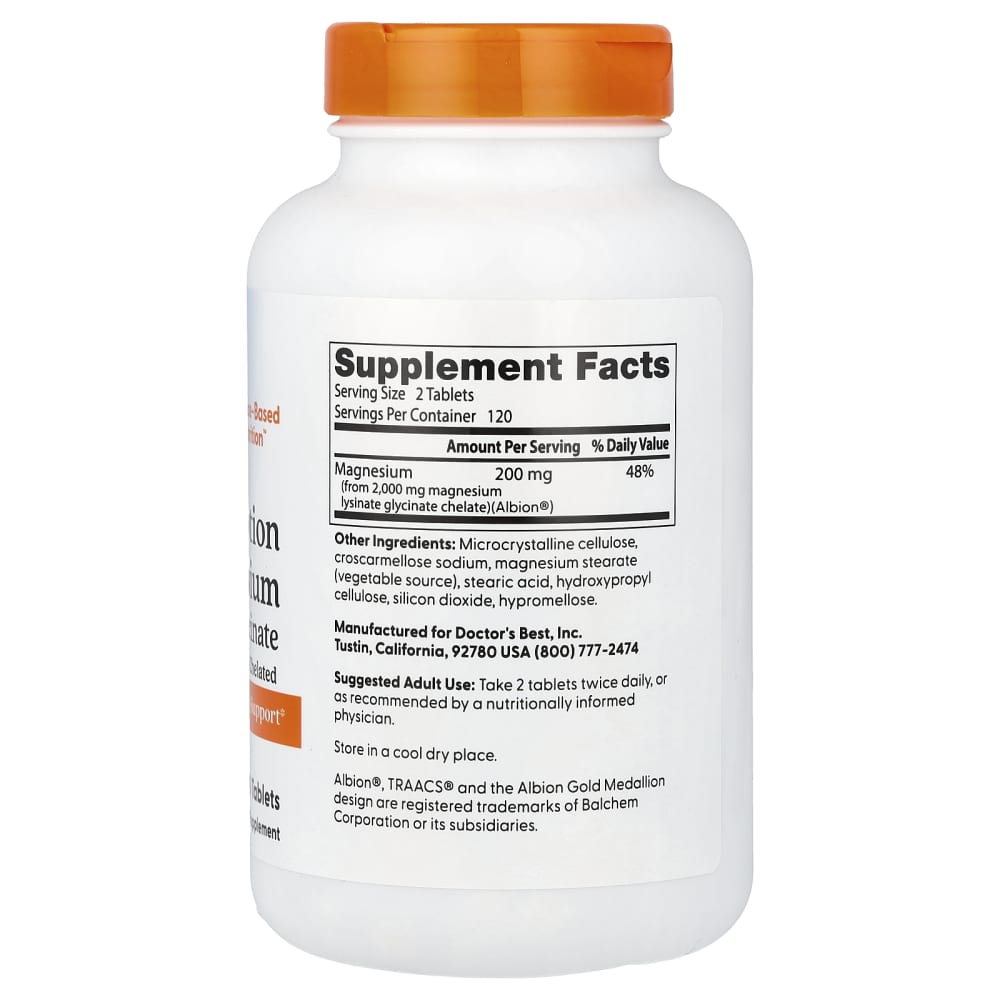 Doctor's Best High Absorption Magnesium Lysinate Glycinate – 200 mg – 240 comprimés – vue supplémentaire
