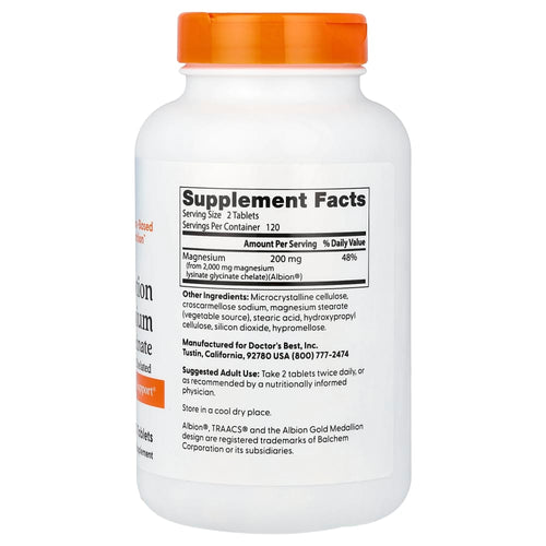 Doctor's Best High Absorption Magnesium Lysinate Glycinate – 200 mg – 240 comprimés – vue supplémentaire