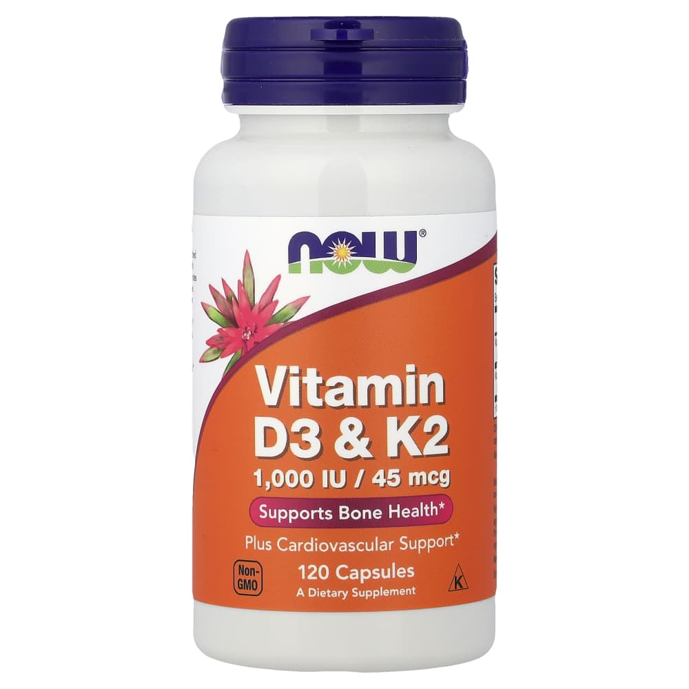 NOW Foods Vitamin D3 & K2 – 1,000 IU / 45 mcg – 120 Capsules – photo produit
