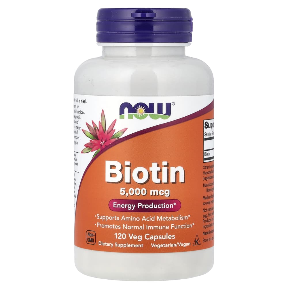 NOW Foods Biotin 5,000 mcg – 120 gélules végétales (Veg Capsules) – photo produit